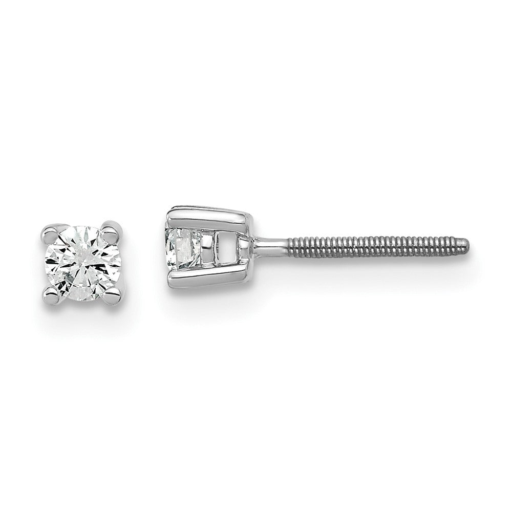 14k White Gold 1/5 carat Certified Lab Grown Diamond VS+ F+ Round Complete Four Prong Screwback Heavyweight Stud Earrings