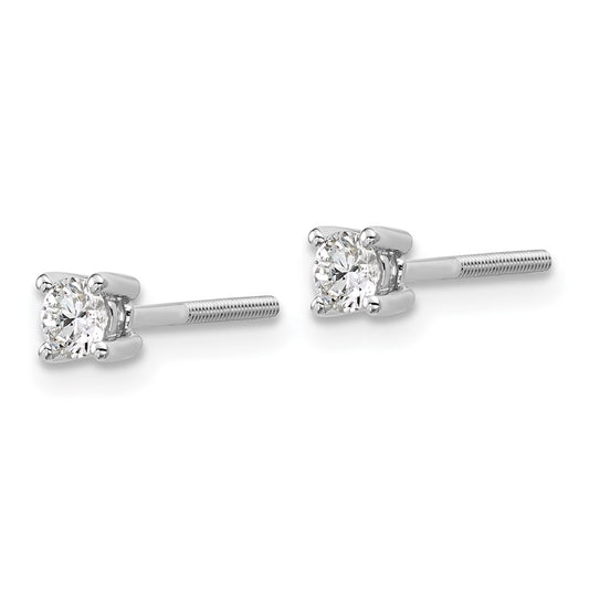 14k White Gold 1/4 carat Lab Grown Diamond VS/SI+ G+ Round Complete Four Prong Screwback Heavyweight Stud Earrings