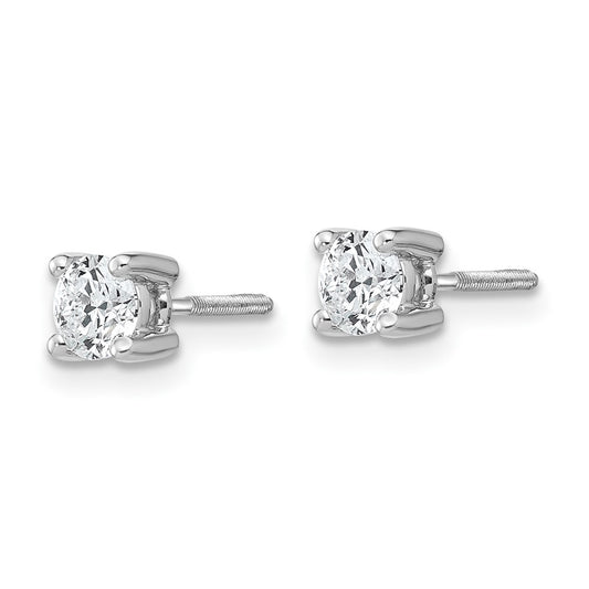 14k White Gold 1/2 carat Certified Lab Grown Diamond VS+ F+ Round Complete Four Prong Screwback Heavyweight Stud Earrings