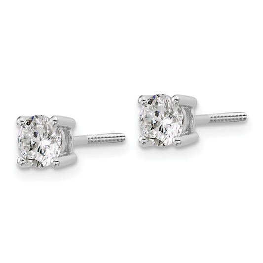14k White Gold 1 carat Certified Lab Grown Diamond VS+ F+ Round Complete Four Prong Screwback Heavyweight Stud Earrings