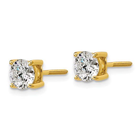 14k 1 1/2 carat Certified Lab Grown Diamond VS+ F+ Round Complete Four Prong Screwback Heavyweight Stud Earrings