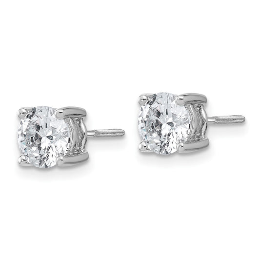 14k White Gold 2 carat Lab Grown Diamond VS+ F+ Round Complete Four Prong Screwback Heavyweight Stud Earrings