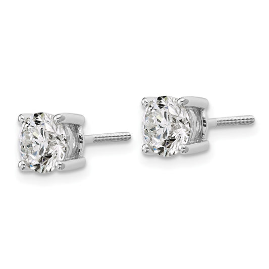 14k White Gold 2 carat Lab Grown Diamond VS/SI+ G+ Round Complete Four Prong Screwback Heavyweight Stud Earrings