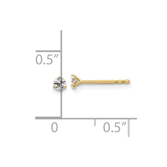 14k 1/10 carat Lab Grown Diamond VS+ F+ Round Complete Three Prong Stud Earrings