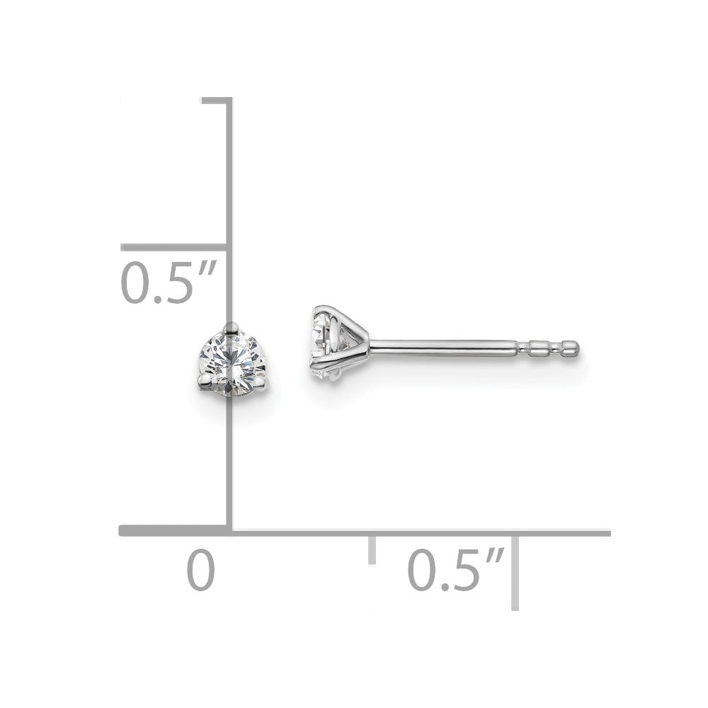 14k White Gold 1/5 carat Certified Lab Grown Diamond VS+ F+ Round Complete Three Prong Stud Earrings