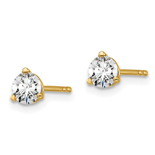 14k 1/2 carat Lab Grown Diamond VS/SI+ G+ Round Complete Three Prong Stud Earrings