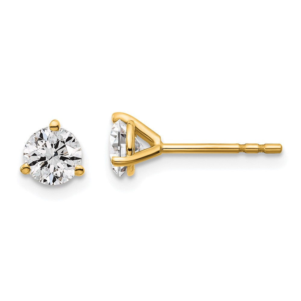 14k 3/4 carat Certified Lab Grown Diamond VS+ F+ Round Complete Three Prong Stud Earrings