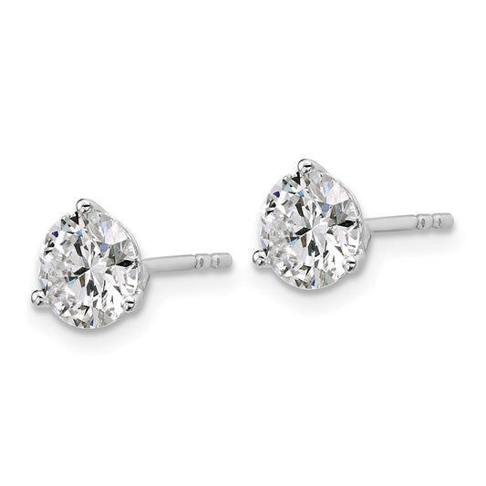 14k White Gold 2 1/2 carat Lab Grown Diamond VS+ F+ Round Complete Three Prong Stud Earrings