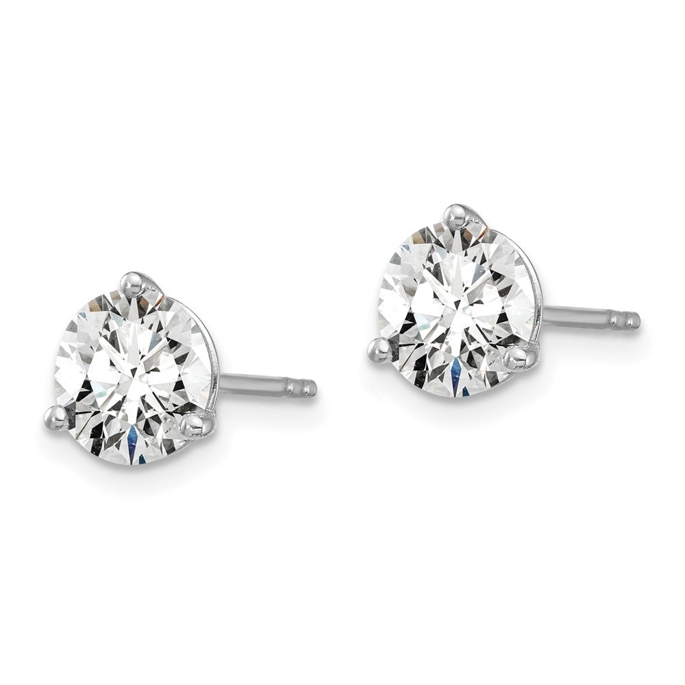 14k White Gold 2 carat Lab Grown Diamond VS/SI+ G+ Round Complete Three Prong Stud Earrings