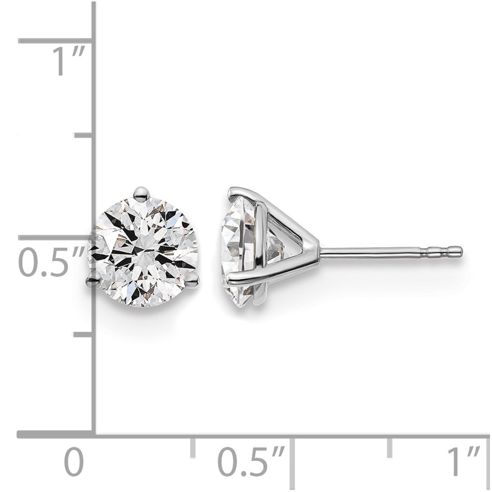 14k White Gold 3 carat Certified Lab Grown Diamond VS/SI+ G+ Round Complete Three Prong Stud Earrings