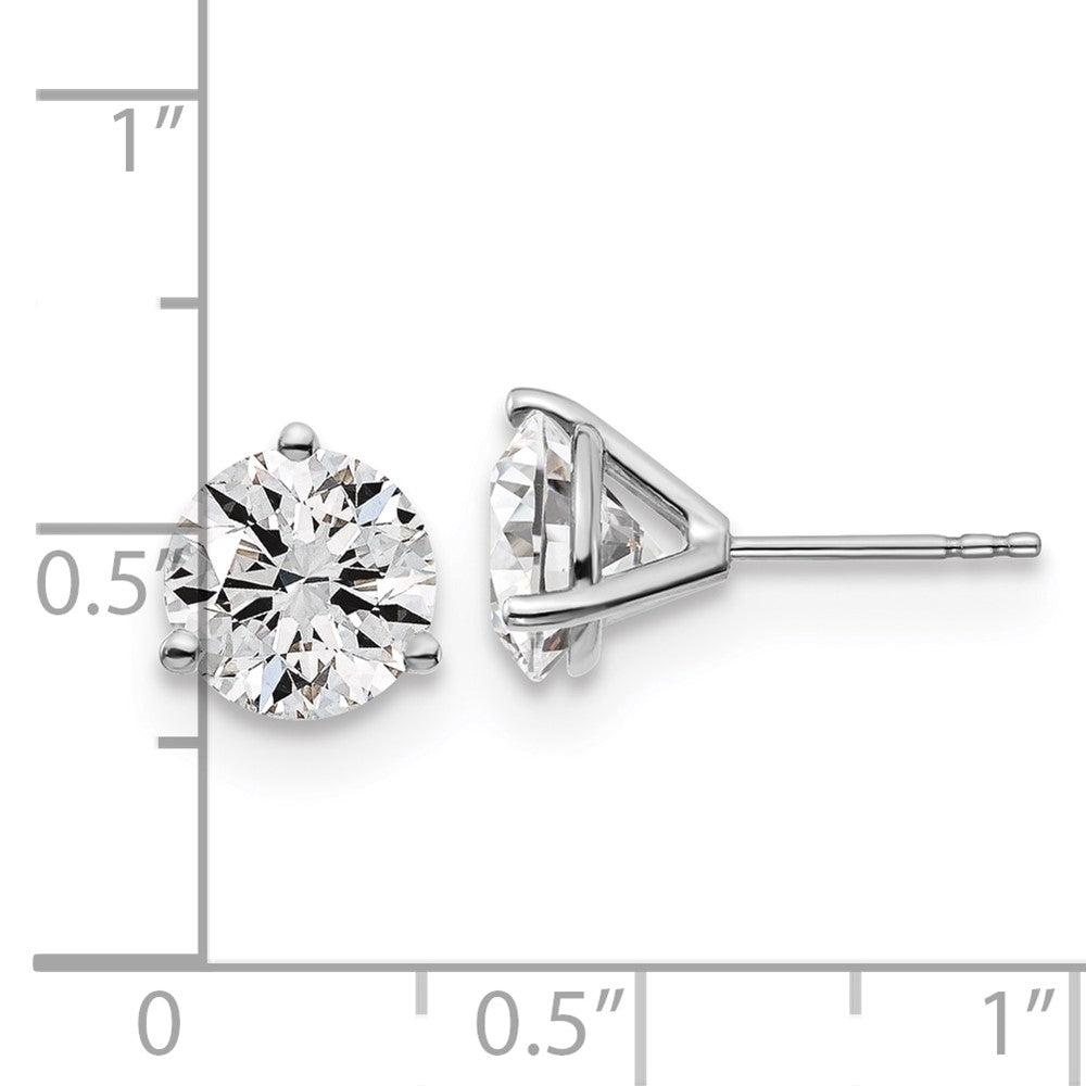 14k White Gold 4 carat Lab Grown Diamond VS+ F+ Round Complete Three Prong Stud Earrings