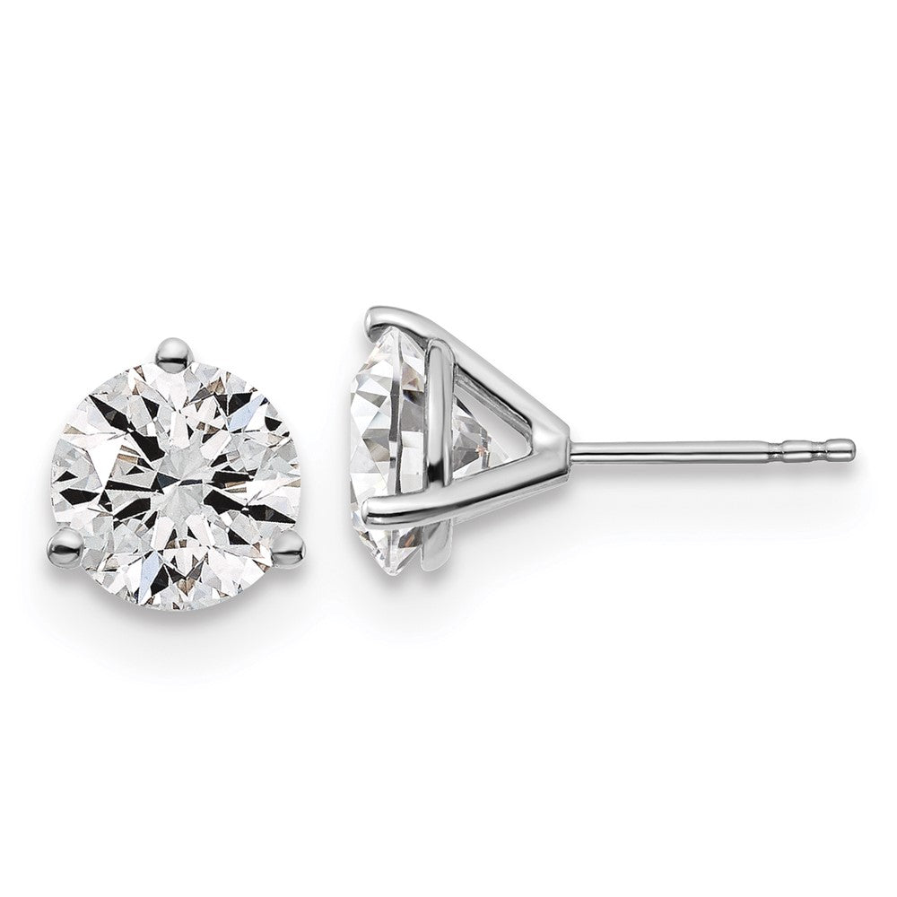 14k White Gold 4 carat Lab Grown Diamond VS+ F+ Round Complete Three Prong Stud Earrings
