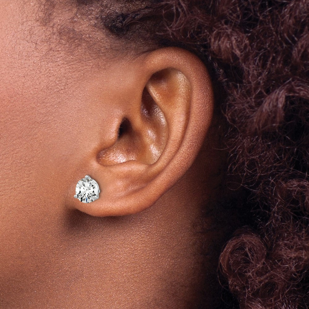 14k White Gold 5 carat Lab Grown Diamond VS/SI+ G+ Round Complete Three Prong Stud Earrings