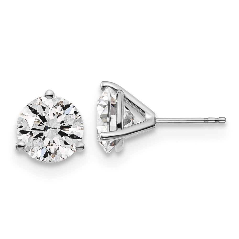14k White Gold 5 carat Lab Grown Diamond VS/SI+ G+ Round Complete Three Prong Stud Earrings