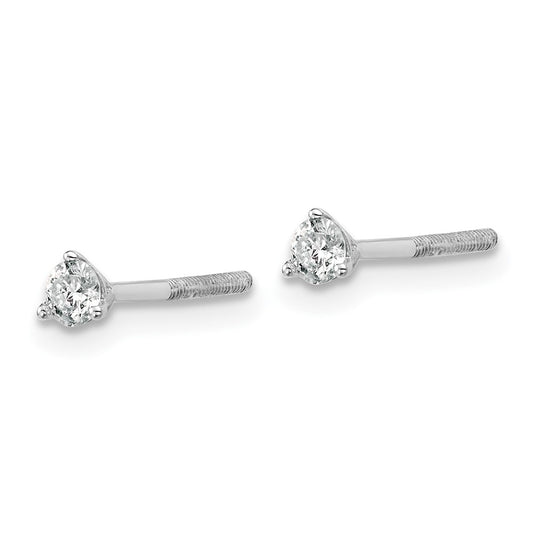 14k White Gold 1/5 carat Lab Grown Diamond VS/SI+ G+ Round Complete Three Prong Screwback Stud Earrings