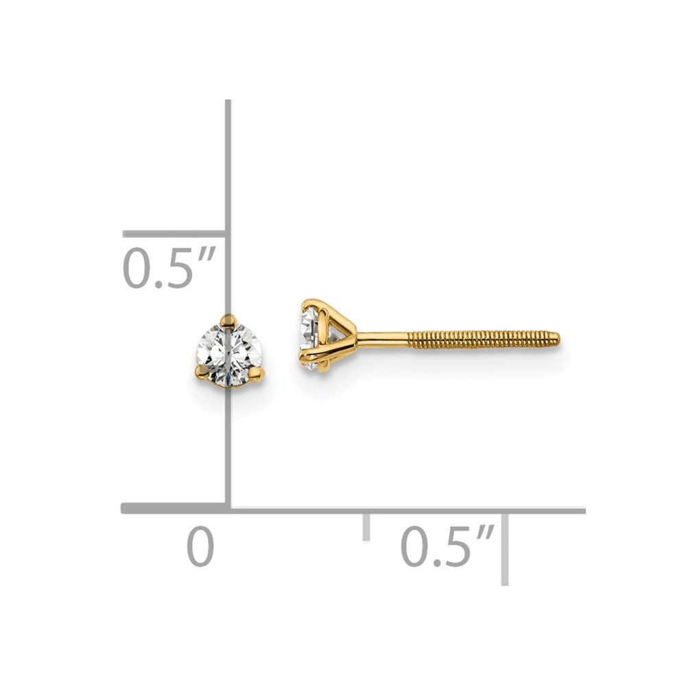 14k Yellow Gold 1/5 ctw Lab Grown Diamond VS+ F+ Round 3 Prong Heavy Wt. Screwback Stud Earrings
