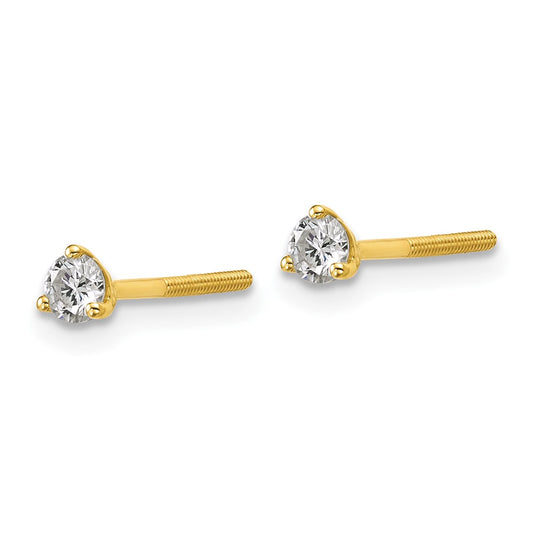 14k 1/4 carat Lab Grown Diamond VS+ F+ Round Complete Three Prong Screwback Stud Earrings