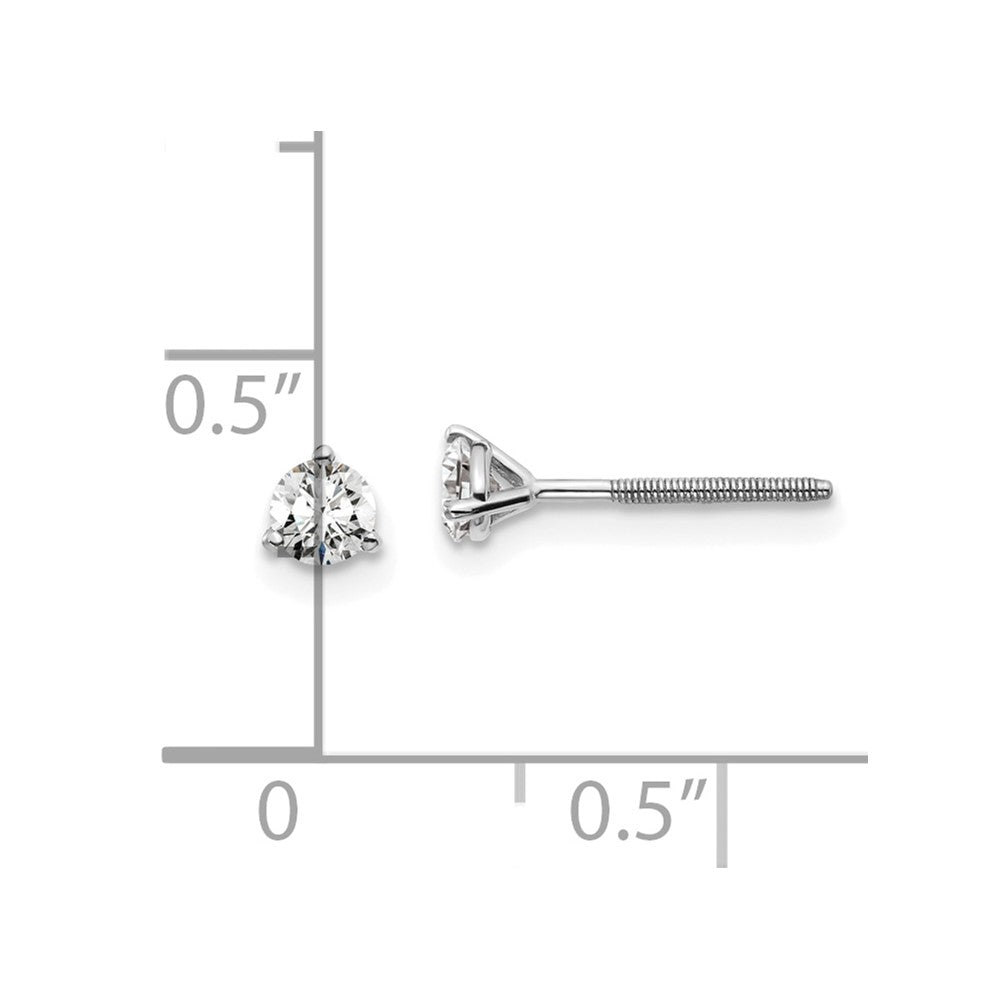 14k White Gold 1/3 carat Certified Lab Grown Diamond VS+ F+ Round Complete Three Prong Screwback Stud Earrings
