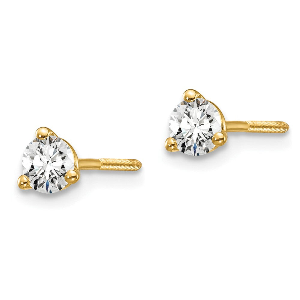 14k 1/3 carat Lab Grown Diamond VS/SI+ G+ Round Complete Three Prong Screwback Stud Earrings