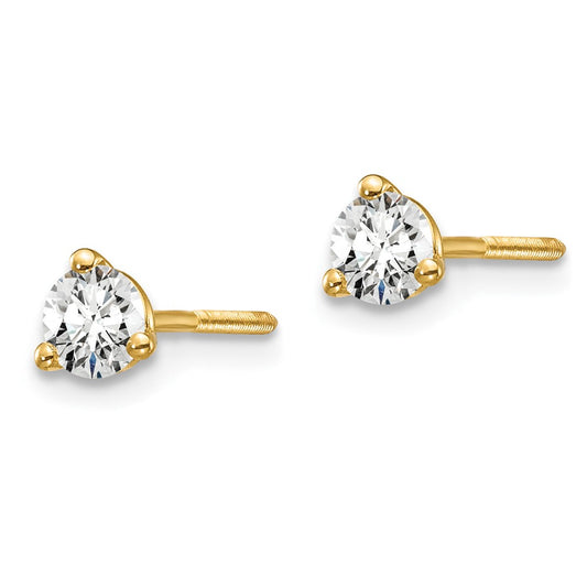 14k 1/3 carat Lab Grown Diamond VS+ F+ Round Complete Three Prong Screwback Stud Earrings