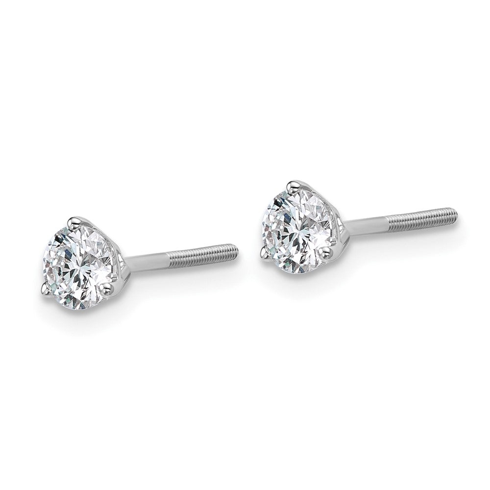 14k White Gold 5/8 carat Certified Lab Grown Diamond VS+ F+ Round Complete Three Prong Screwback Stud Earrings