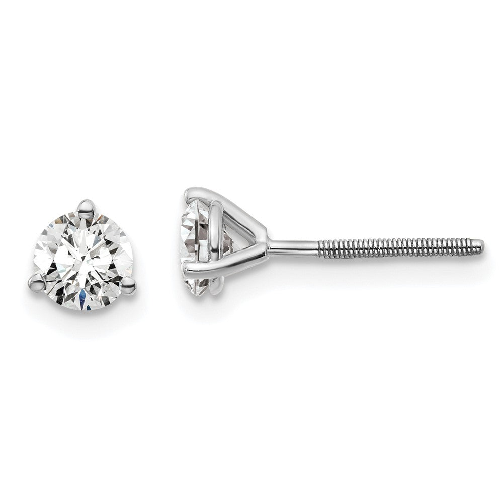 14k White Gold 5/8 carat Certified Lab Grown Diamond VS+ F+ Round Complete Three Prong Screwback Stud Earrings