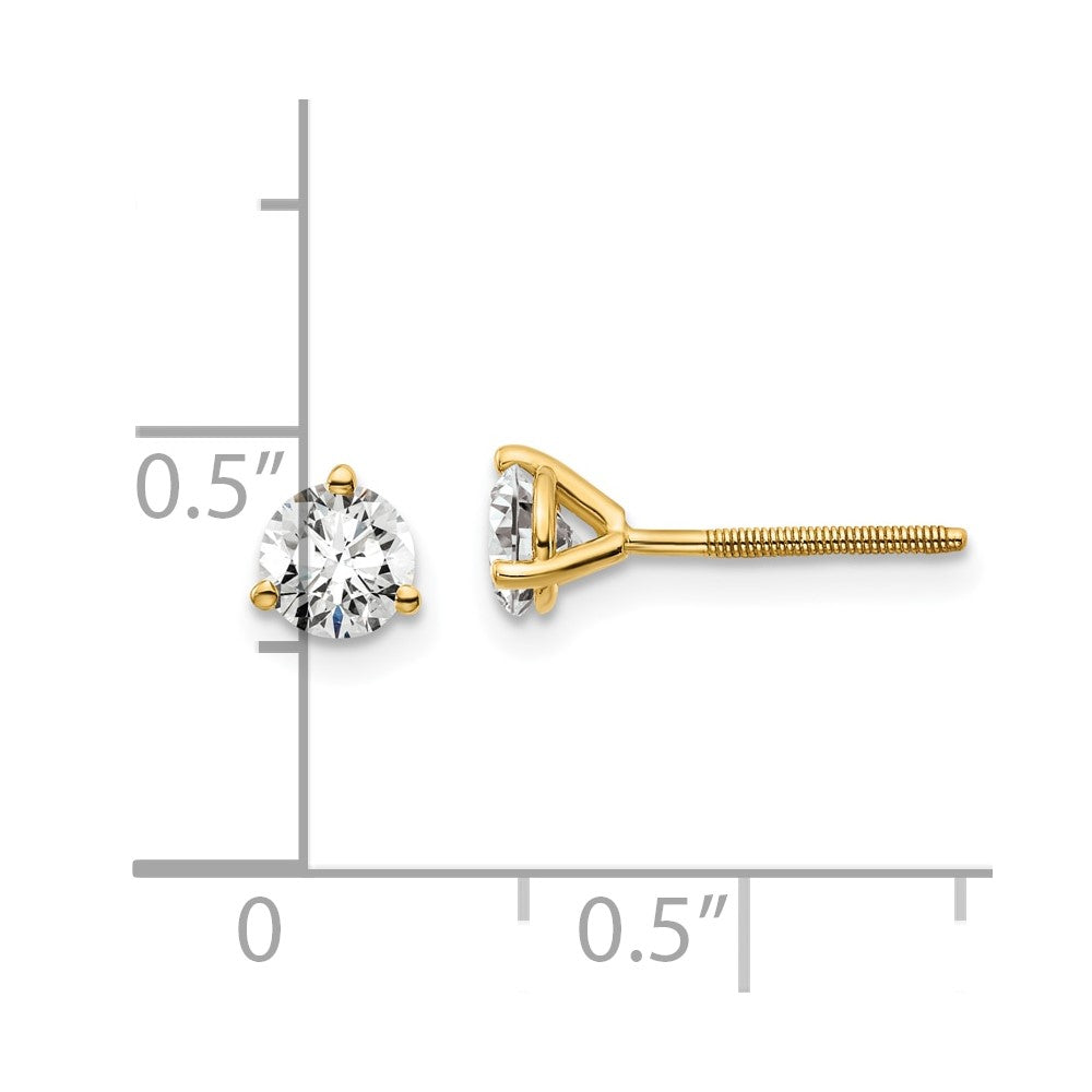 14k 5/8 carat Certified Lab Grown Diamond VS+ F+ Round Complete Three Prong Screwback Stud Earrings