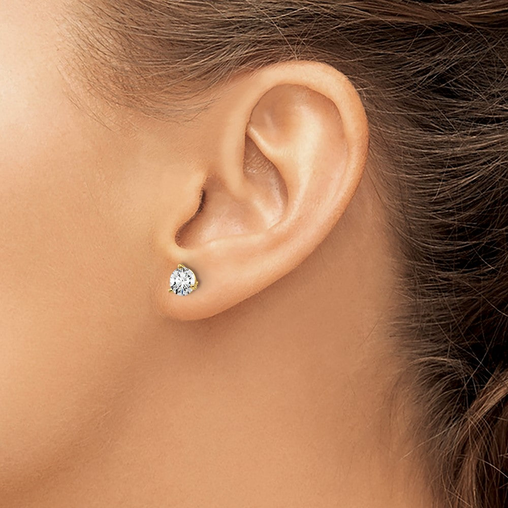 14k 1 carat Lab Grown Diamond VS/SI+ G+ Round Complete Three Prong Screwback Stud Earrings