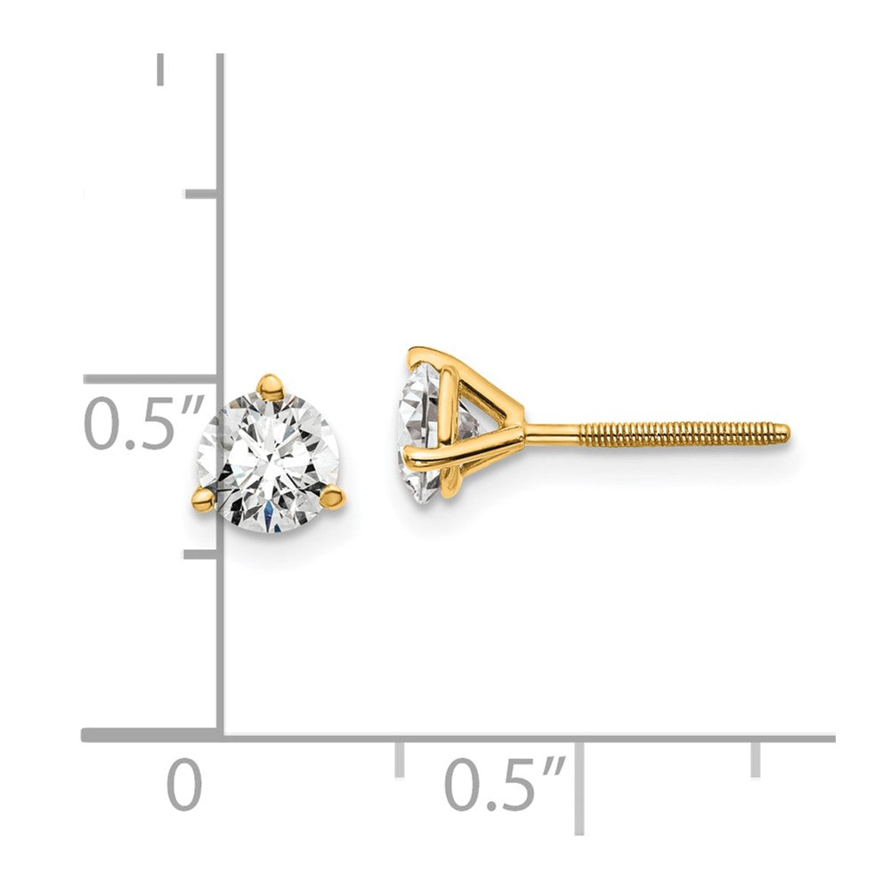 14k 1 carat Lab Grown Diamond VS/SI+ G+ Round Complete Three Prong Screwback Stud Earrings