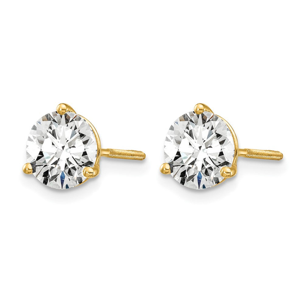 14k 1 1/2 carat Lab Grown Diamond VS/SI+ G+ Round Complete Three Prong Screwback Stud Earrings