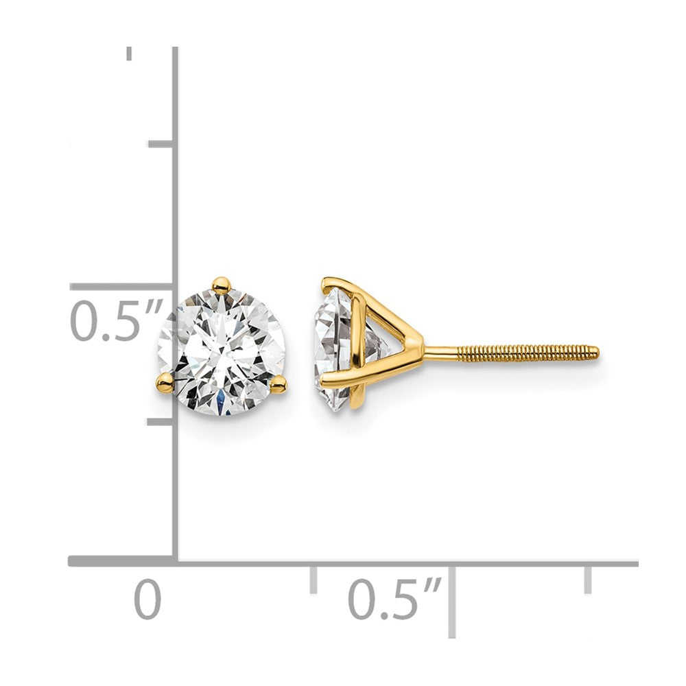 14k 1 1/2 carat Lab Grown Diamond VS/SI+ G+ Round Complete Three Prong Screwback Stud Earrings