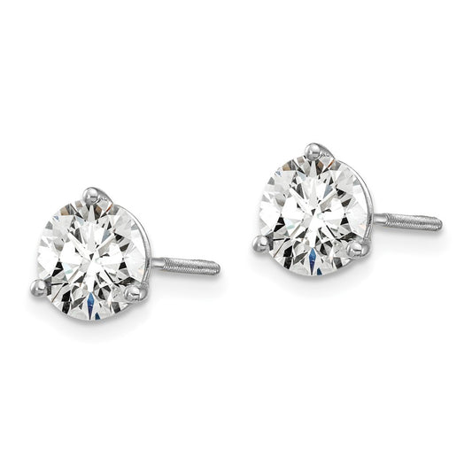 14k White Gold 2 carat Certified Lab Grown Diamond VS+ F+ Round Complete Three Prong Screwback Stud Earrings