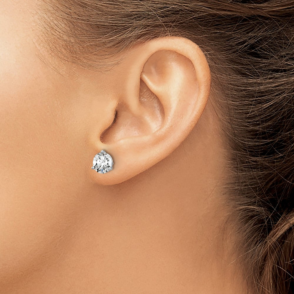 14k White Gold 2 carat Lab Grown Diamond VS/SI+ G+ Round Complete Three Prong Screwback Stud Earrings