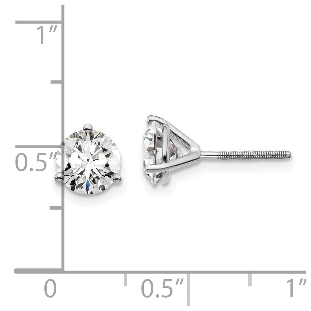 14k White Gold 2 carat Lab Grown Diamond VS/SI+ G+ Round Complete Three Prong Screwback Stud Earrings