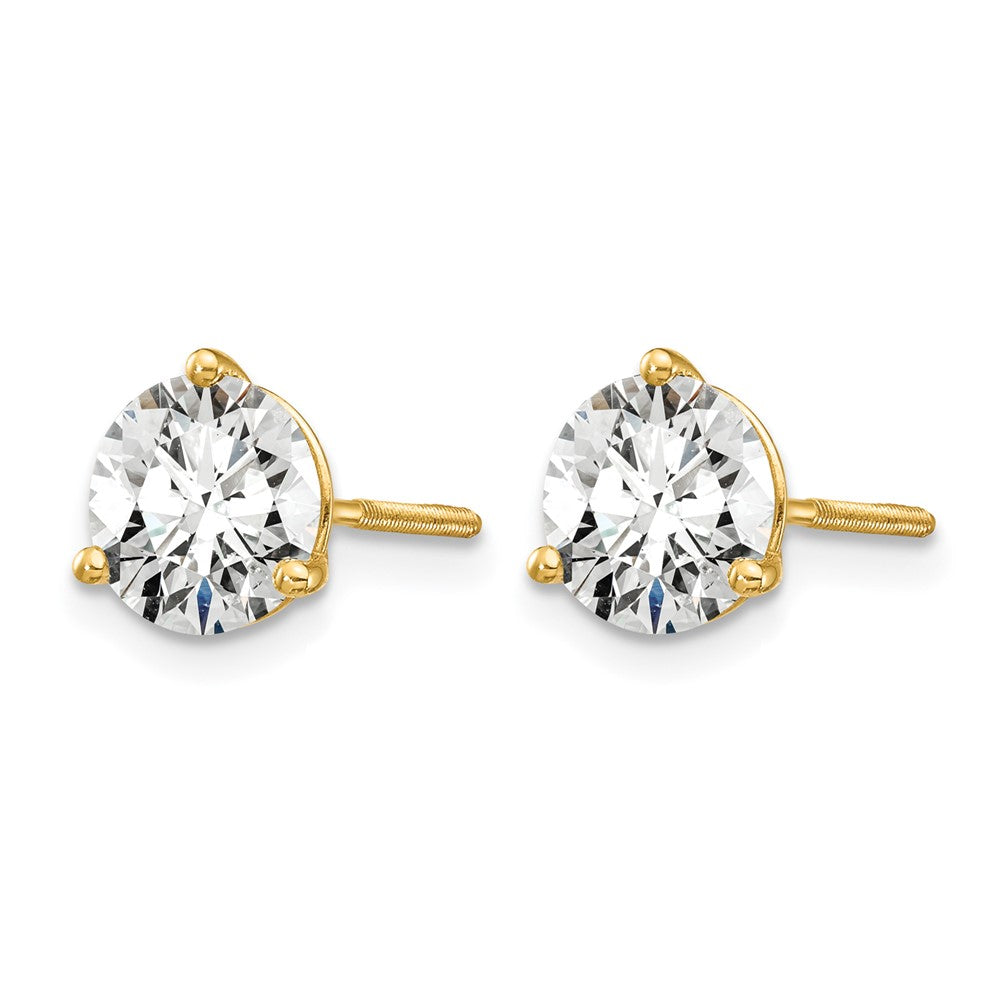 14k 2 carat Lab Grown Diamond VS+ F+ Round Complete Three Prong Screwback Stud Earrings
