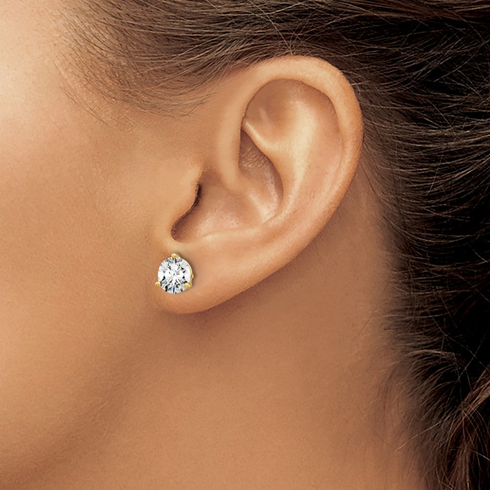 14k 2 carat Lab Grown Diamond VS+ F+ Round Complete Three Prong Screwback Stud Earrings