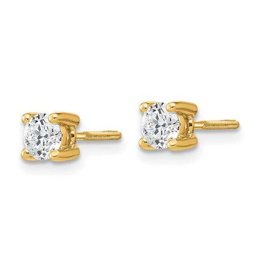 True Origin 14K Yellow Gold 1/2 carat Lab Grown Diamond VS+ F+ Round Four Prong Heavy Weight Screw Back Complete Stud Earrings