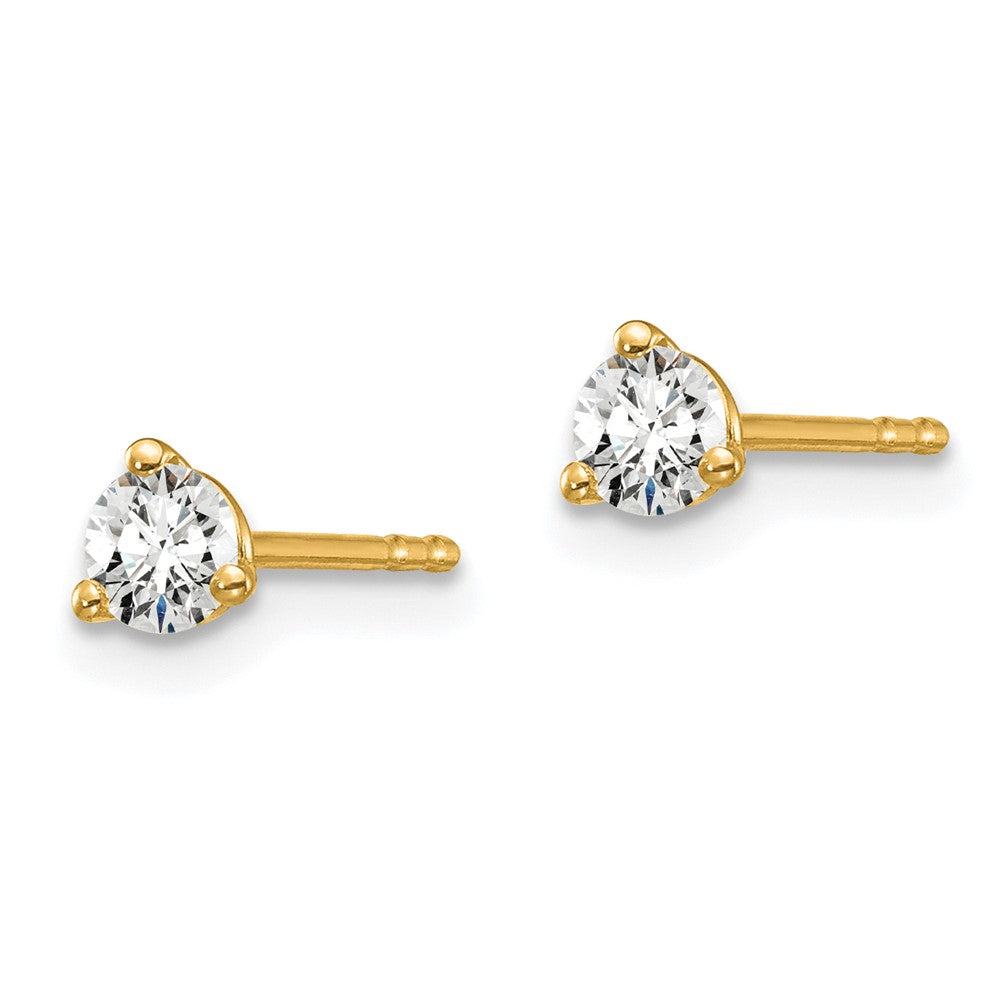 True Origin 14K Yellow Gold 1/4 carat Lab Grown Diamond VS+ F+ Round Three Prong Heavy Weight Complete Stud Earrings