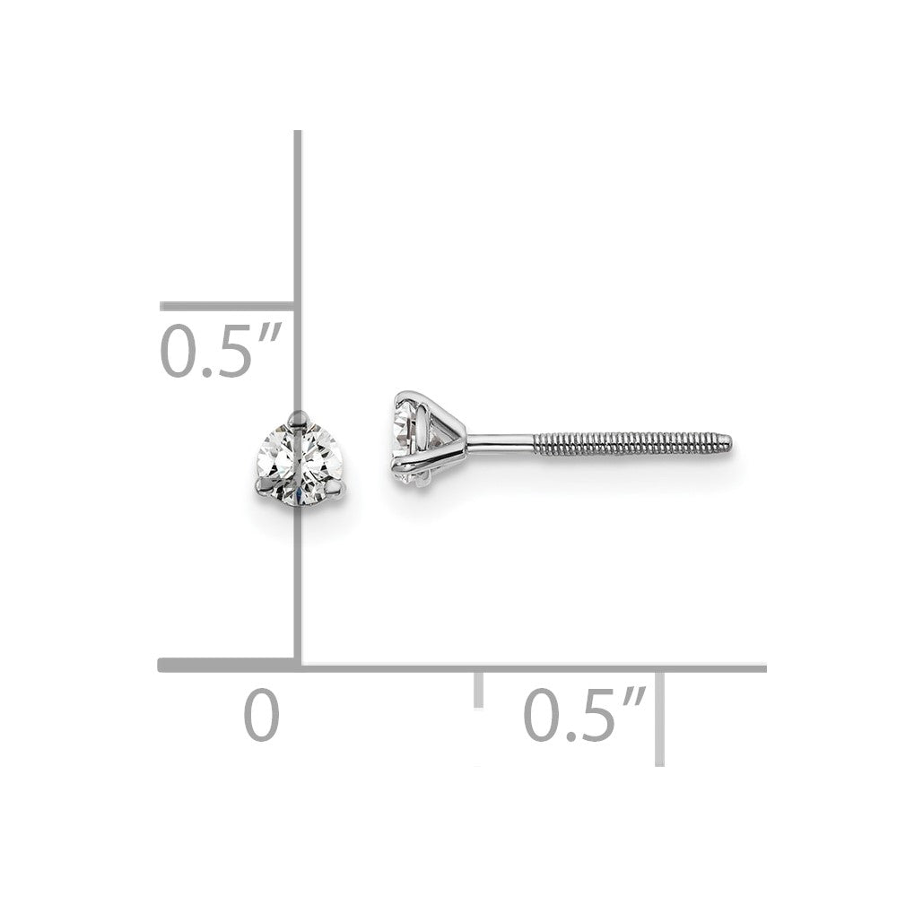 True Origin 14K White Gold 1/5 carat Lab Grown Diamond VS+ F+ Round Three Prong Heavy Weight Screw Back Complete Stud Earrings