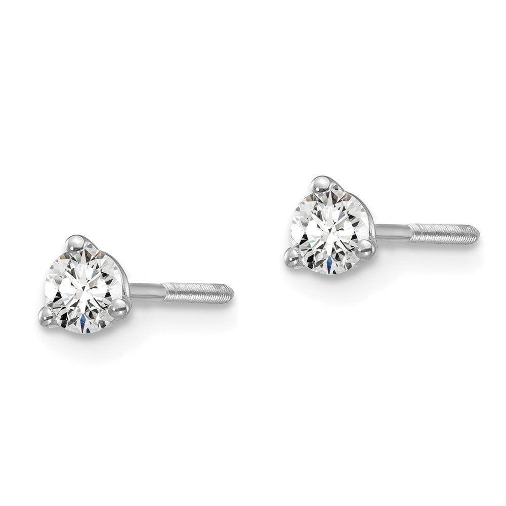 True Origin 14K White Gold 1/4 carat Lab Grown Diamond VS+ F+ Round Three Prong Heavy Weight Screw Back Complete Stud Earrings