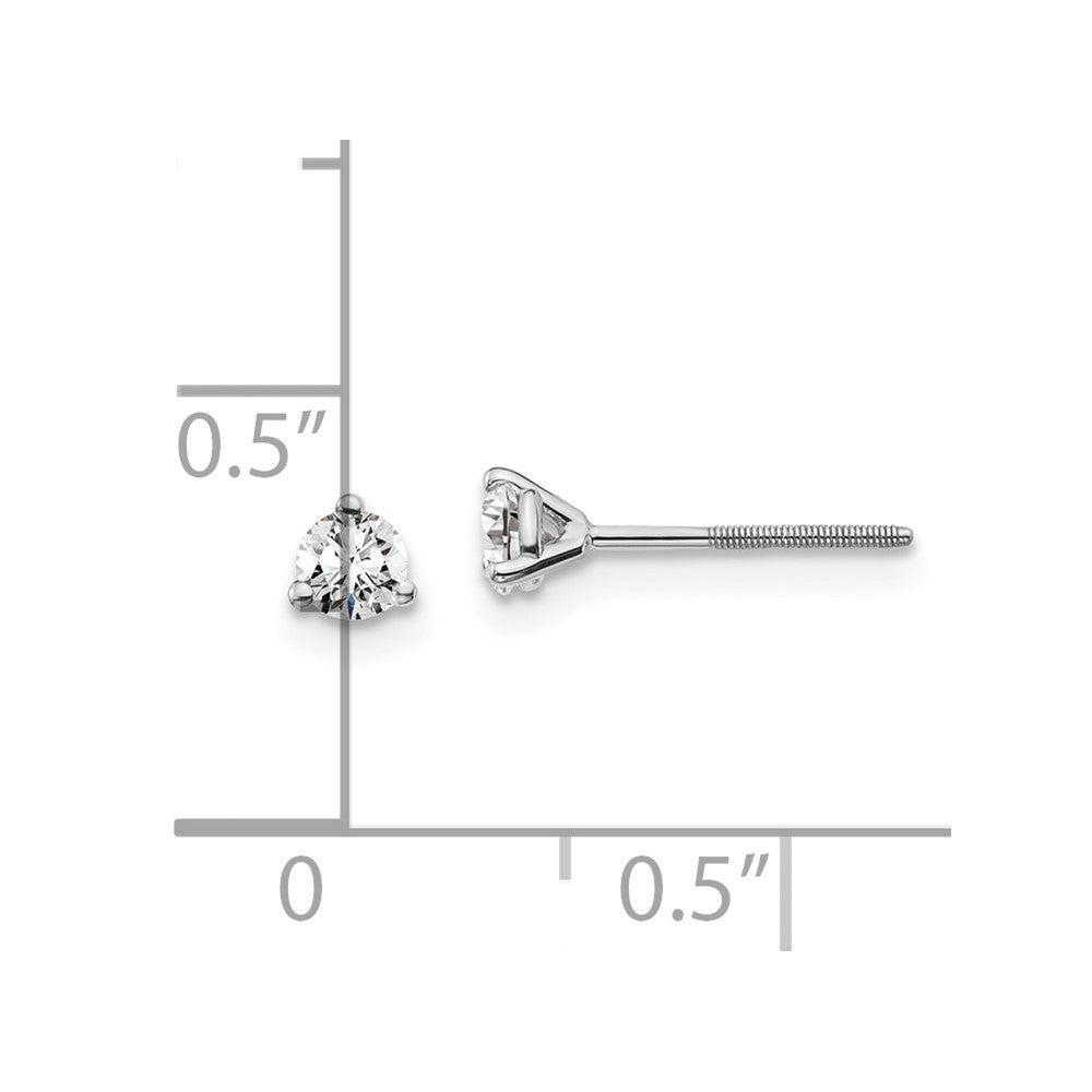 True Origin 14K White Gold 1/4 carat Lab Grown Diamond VS+ F+ Round Three Prong Heavy Weight Screw Back Complete Stud Earrings