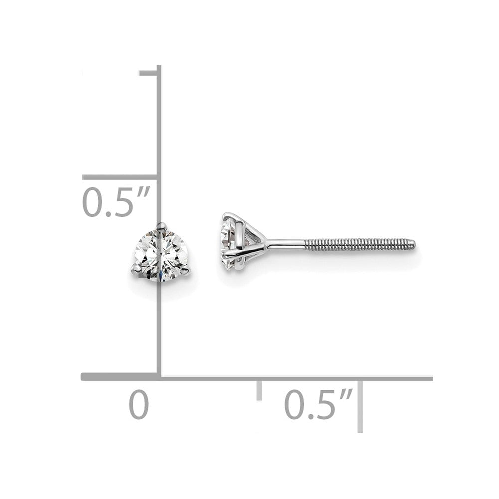 True Origin 14K White Gold 1/3 carat Lab Grown Diamond VS+ F+ Round Three Prong Heavy Weight Screw Back Complete Stud Earrings