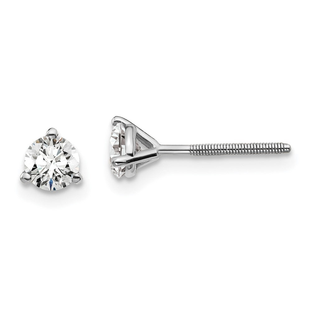 True Origin 14K White Gold 1/2 carat Lab Grown Diamond VS+ F+ Round Three Prong Heavy Weight Screw Back Complete Stud Earrings