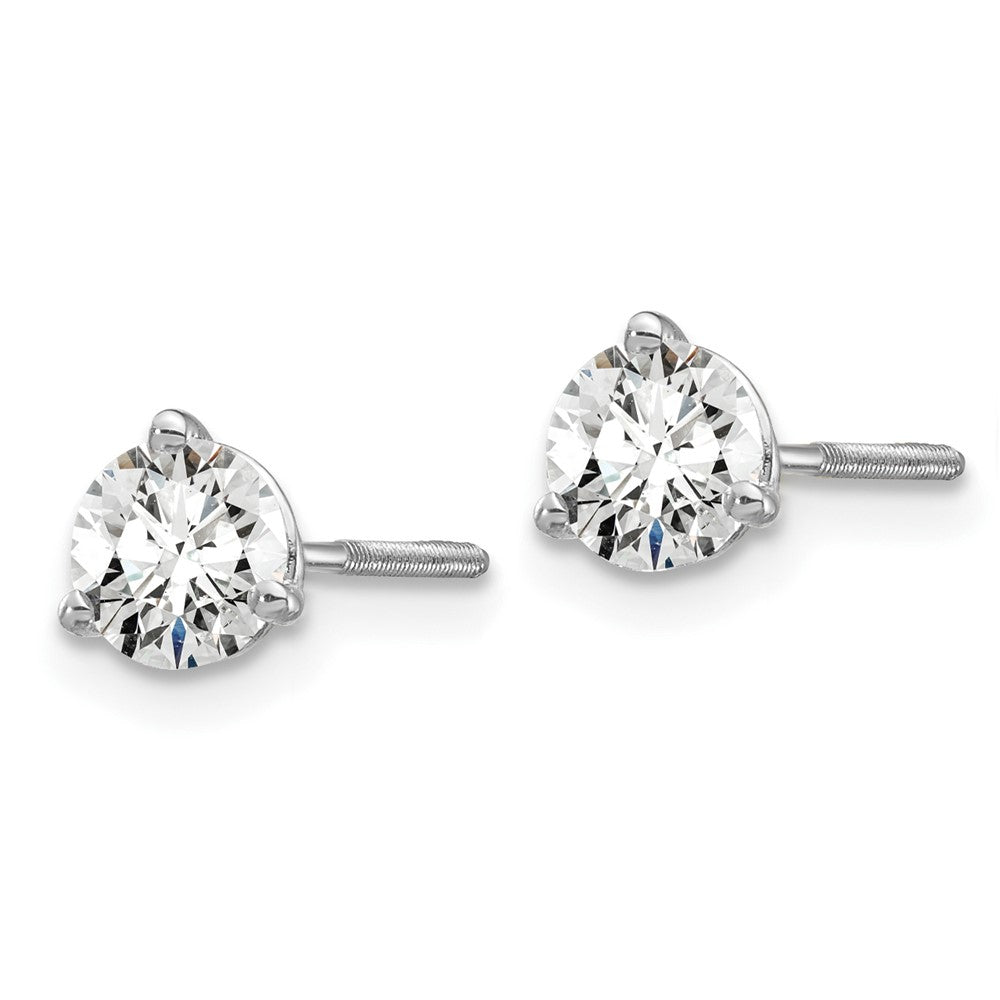 True Origin 14K White Gold 2/3 carat Lab Grown Diamond VS+ F+ Round Three Prong Heavy Weight Screw Back Complete Stud Earrings