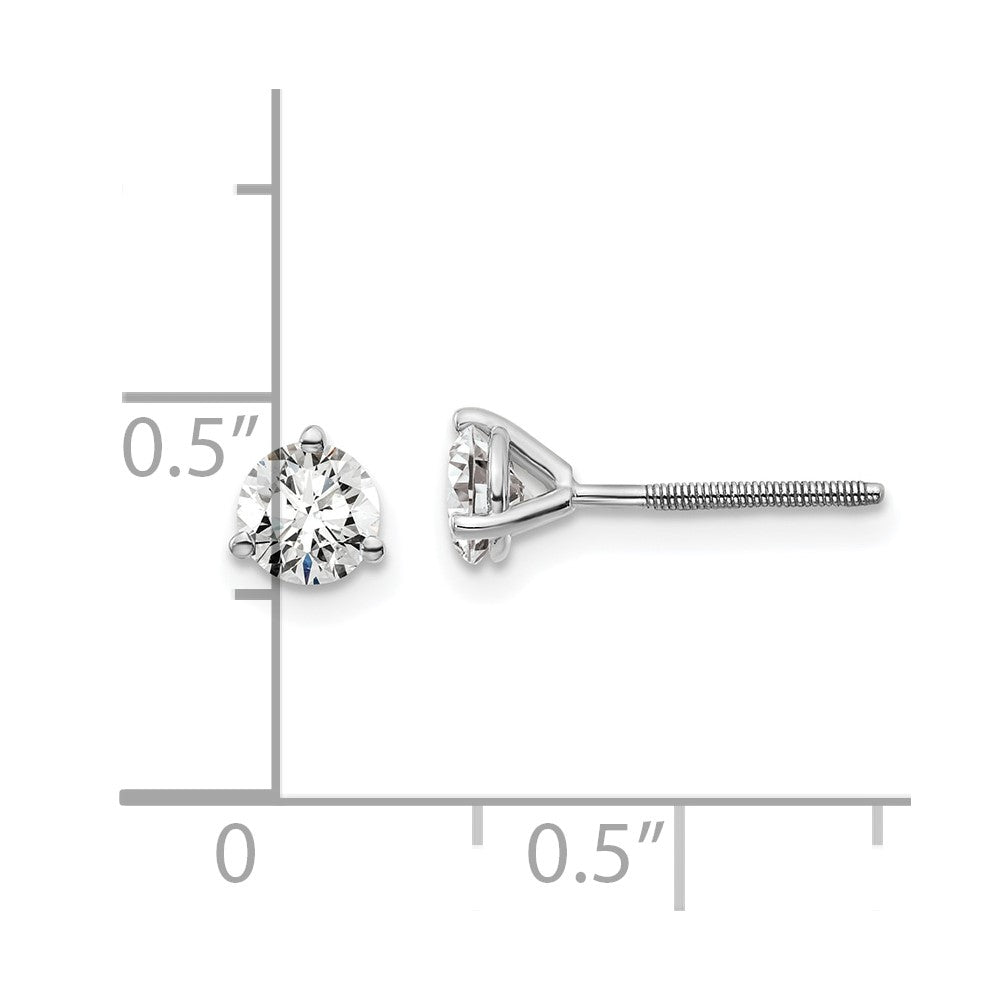 True Origin 14K White Gold 2/3 carat Lab Grown Diamond VS+ F+ Round Three Prong Heavy Weight Screw Back Complete Stud Earrings