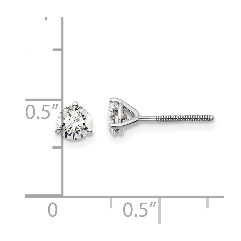 True Origin 14K White Gold 3/4 carat Lab Grown Diamond VS+ F+ Round Three Prong Heavy Weight Screw Back Complete Stud Earrings