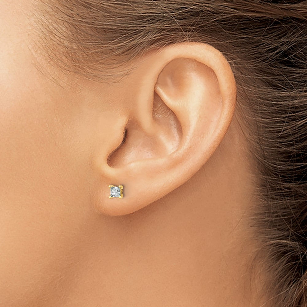 14k 1/2 carat Lab Grown Diamond VS+ F+ Princess Complete Four Prong Stud Earrings