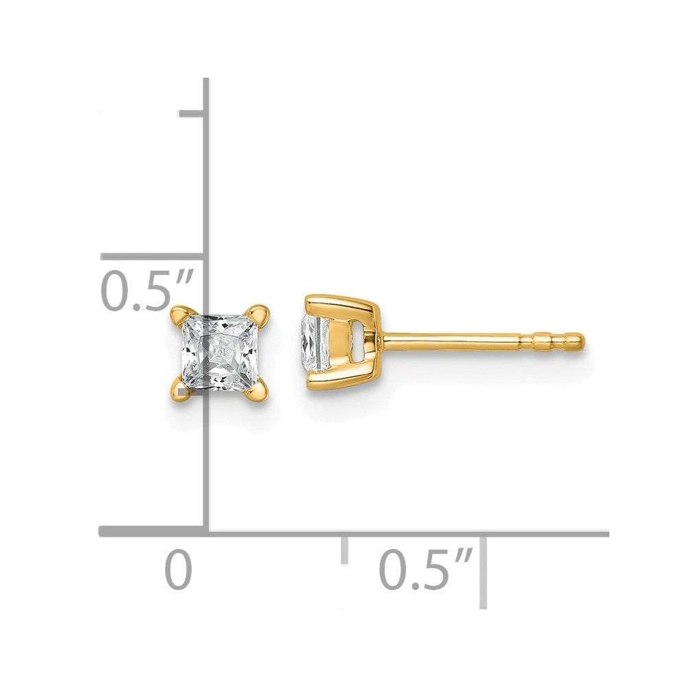 14k 1/2 carat Lab Grown Diamond VS+ F+ Princess Complete Four Prong Stud Earrings