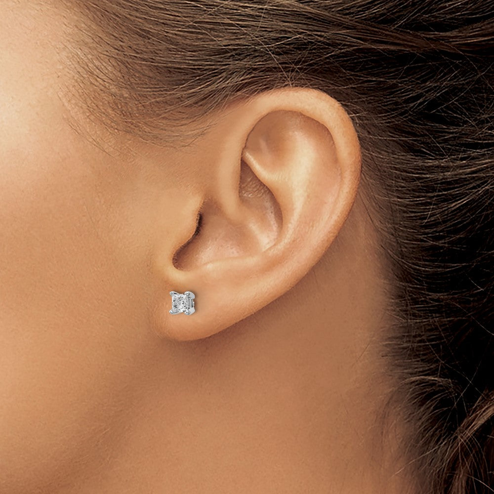 14k White Gold 5/8 carat Lab Grown Diamond VS+ F+ Princess Complete Four Prong Stud Earrings