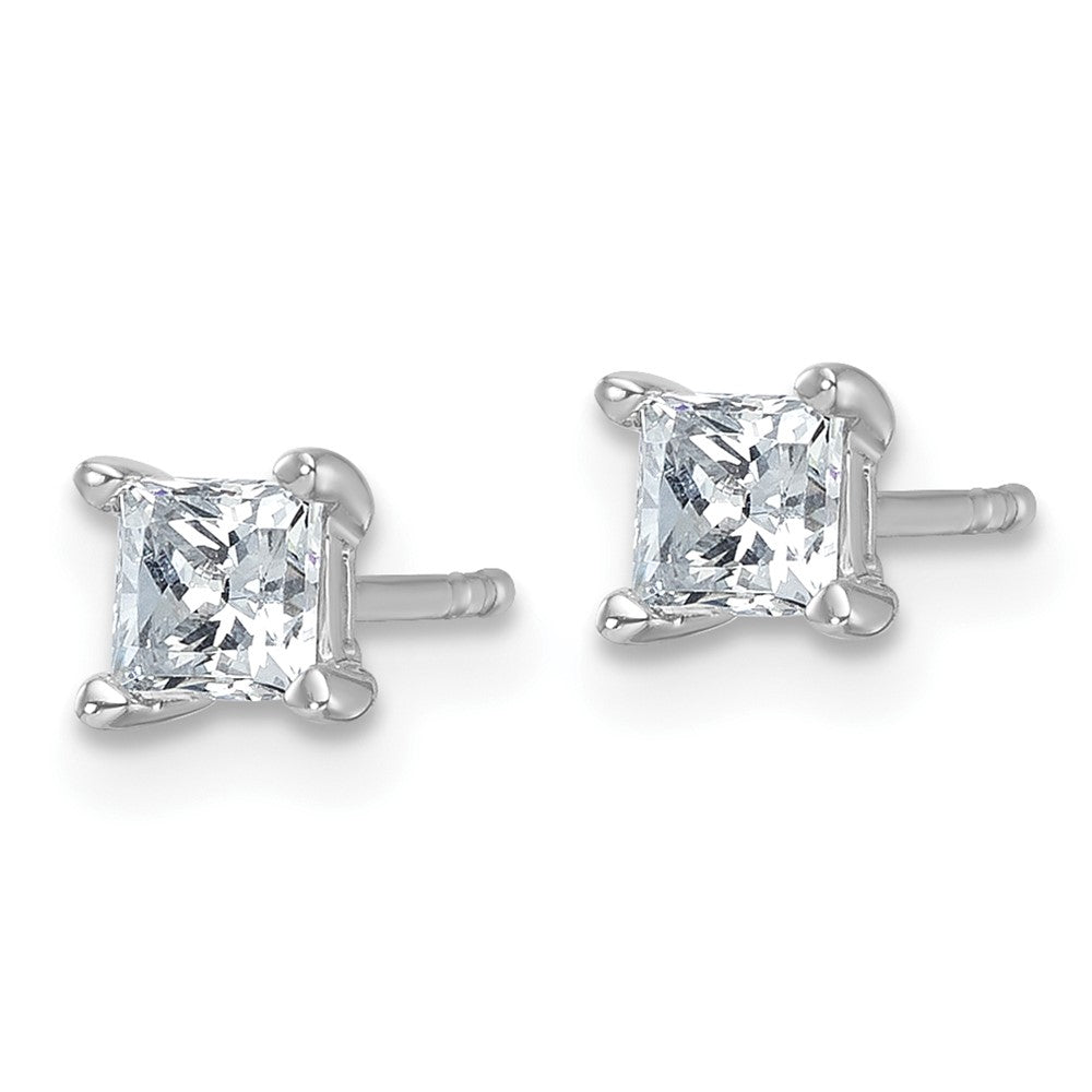 14k White Gold 3/4 carat Certified Lab Grown Diamond VS/SI+ G+ Princess Complete Four Prong Stud Earrings